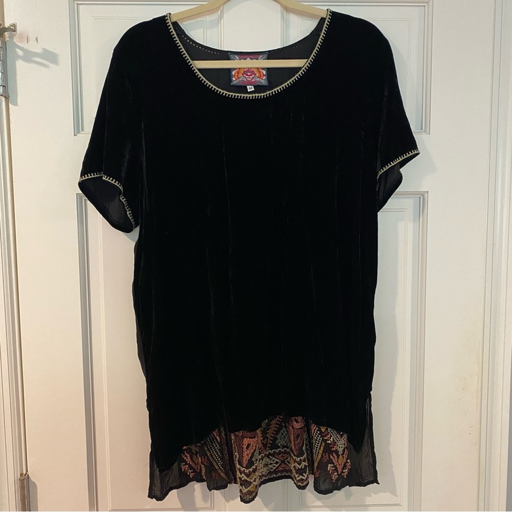 Johnny Was Black and White Velvet Blouse